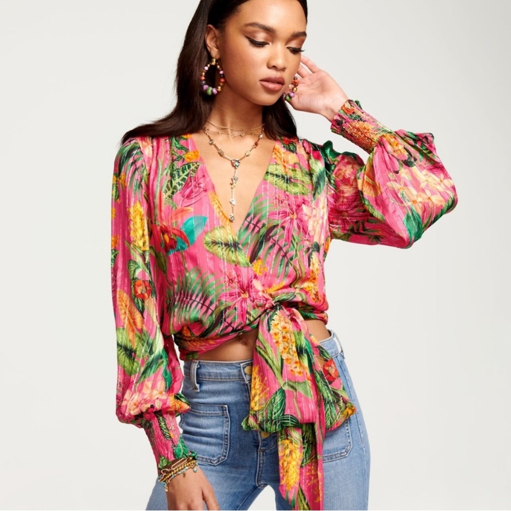 NWT Ramy Brook Quentin Printed Wrap Top Size Small reg $395